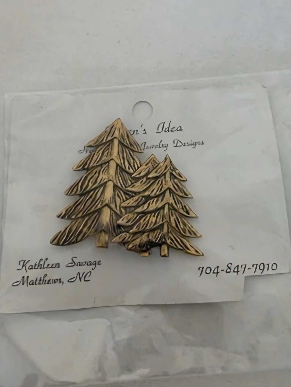 Handmade In North Carolina Brooch Gold Pine Trees Botanical Grandmacore Kitsch